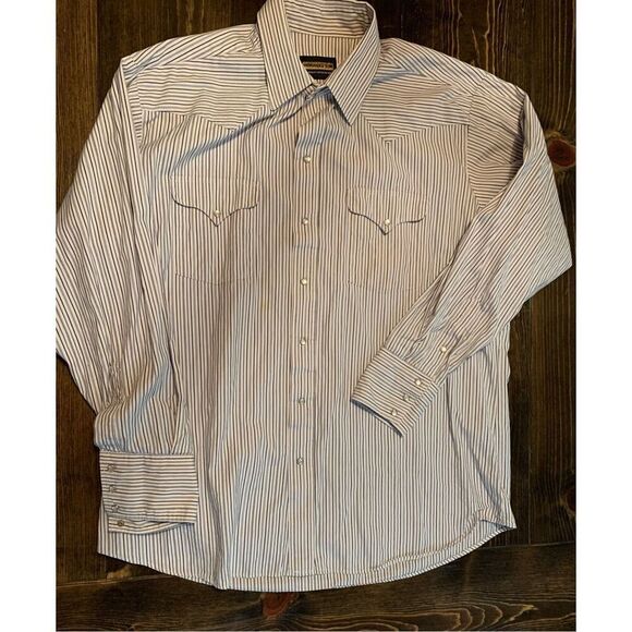 Pearl Snap Shirt-PANHANDLE SLIM White/Black Stripe L/S Mens EUC 17.5/35(Large) - Picture 1 of 5
